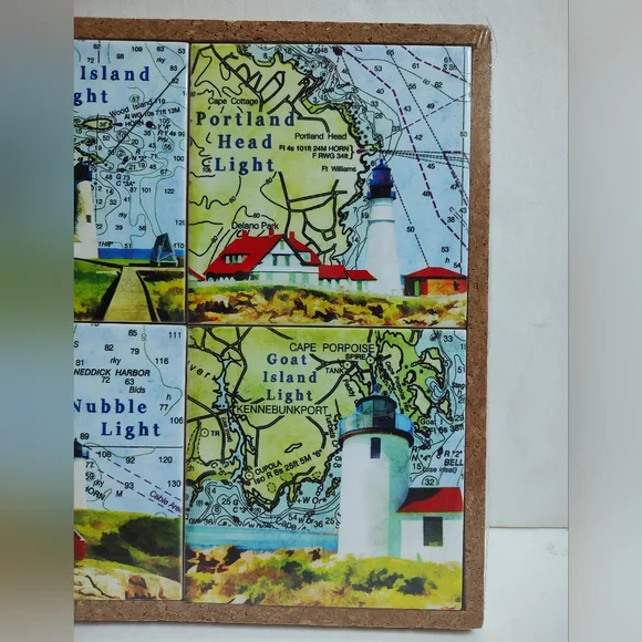 The Traveled Lane Maine Coast Lighthouse 4 Pc Coasters Trivet Ceramic Nautical Kitchen